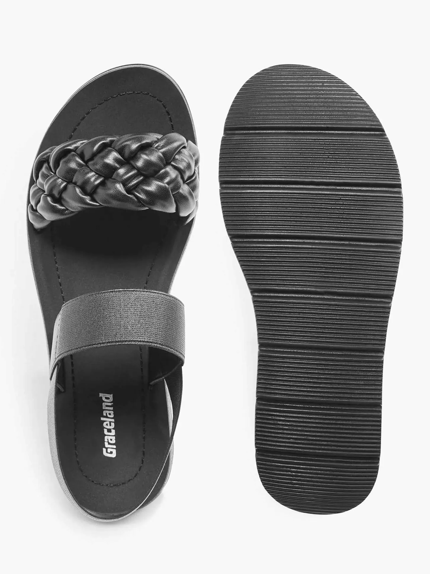 Outlet Zwarte Sandaal Gevlochten Dames Sandalen