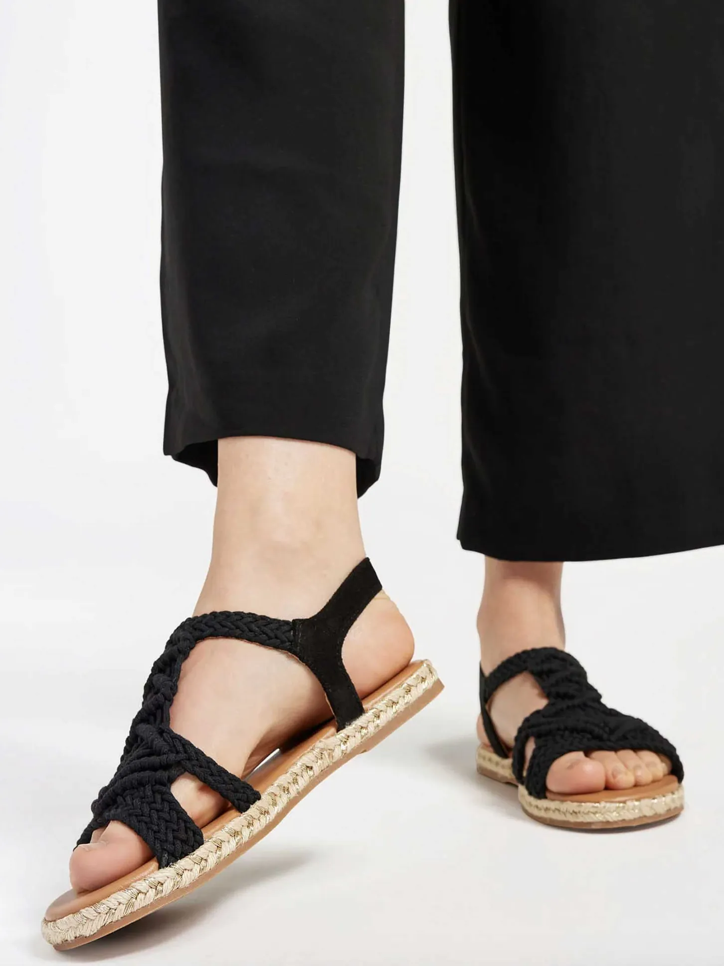 Clearance Zwarte Sandaal Touw Dames Sandalen