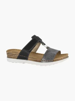Online Zwarte Slipper Leren Voetbed Dames Slippers
